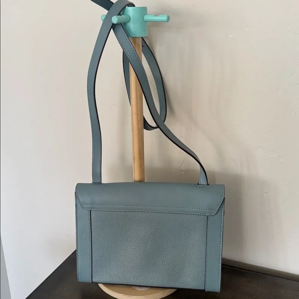 Lauren Ralph Lauren Mullinder Slate Blue Pebble Leather Crossbody Magnetic Flap